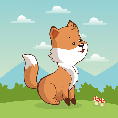 cute fox sitting landscape vector illustration eps 10のイラスト素材