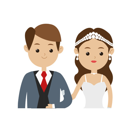 wedding couple cartoon icon over white background. colorful design. vector illustrationのイラスト素材