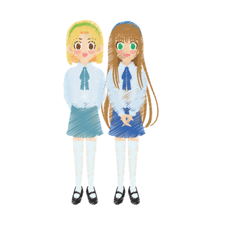 cute anime or manga school girls icon image vector illustration designのイラスト素材