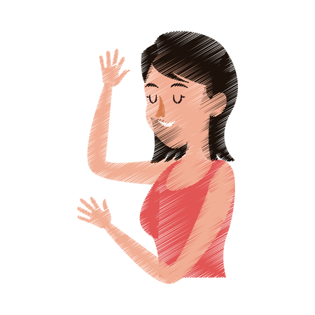 happy woman with closed eyes and black hair icon image vector illustration designのイラスト素材