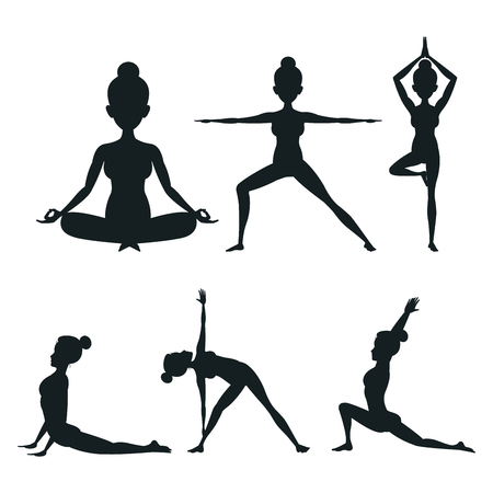 set woman different posture yoga vector illustration eps 10のイラスト素材