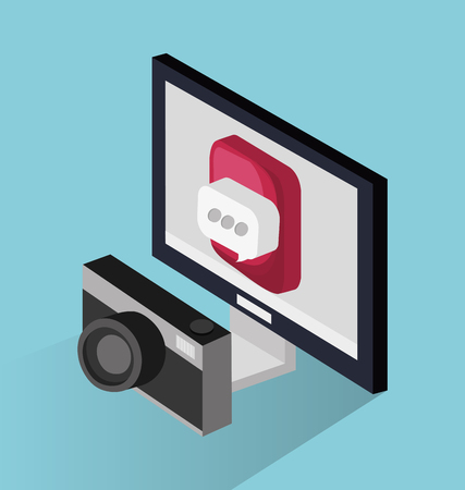 computer with over background. vector illustrationのイラスト素材