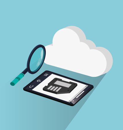 smartphone, magnifying glass and cloud over blue background. colorful design. vector illustrationのイラスト素材