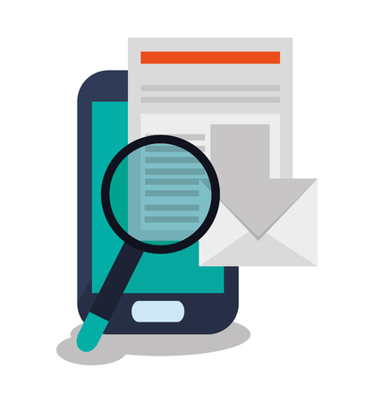 Smartphone, magnifying glass and envelope icon over white background. colorful design. vector illustrationのイラスト素材
