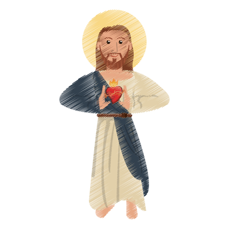 drawing jesus christ sac heart devotion religious vector illustrationのイラスト素材