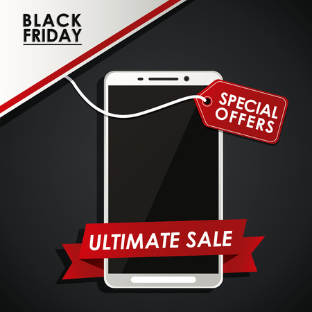 smartphone black friday shopping sale offers icon. Black white red design. Vector illustrationのイラスト素材