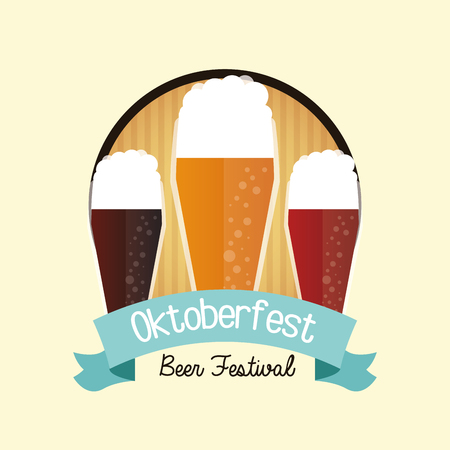 beer glass ribbon seal stamp drink alcohol beverage oktoberfest festival icon. Colorful design. Vector illustrationのイラスト素材