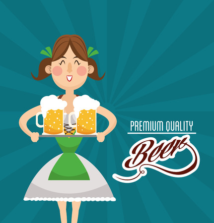 woman girl cartoon beer drink alcohol beverage oktoberfest festival icon. Colorful design. Vector illustrationのイラスト素材
