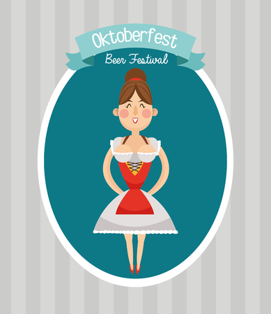 woman girl cartoon cloth dress oktoberfest festival icon. Colorful design. Vector illustrationのイラスト素材