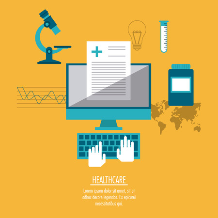 computer history microscope medicine medical technology gadget health care icon. Colorful design. Vector illustrationのイラスト素材