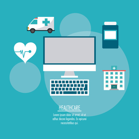 computer medicine ambulance medical technology gadget health care icon. Colorful design. Vector illustrationのイラスト素材