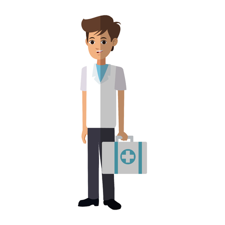 medical doctor holding a first aid briefcase over white background. colorful design. vector illustrationのイラスト素材