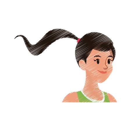 young pretty woman with ponytail icon image vector illustration design  sketch styleのイラスト素材