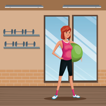 Woman sports training fitball gym workout vector illustration eps 10のイラスト素材