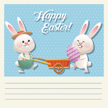 Cartoon happy easter couple bunny egg vector illustrationのイラスト素材