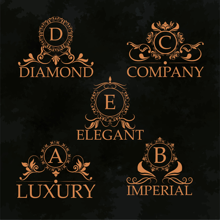 Set of luxury emblem monogram elegant golden calligraphic collection vector illustrationのイラスト素材