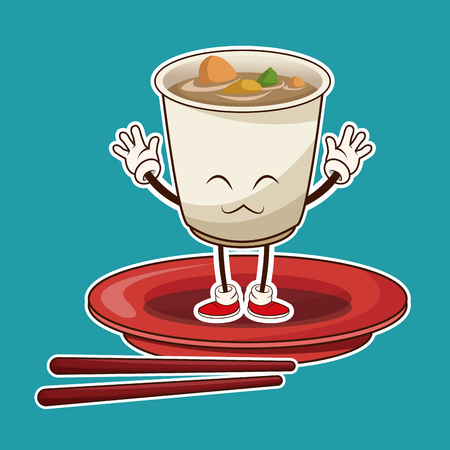 kawaii ramen soup oriental food japanese platter and chop sticks vector illustrationのイラスト素材