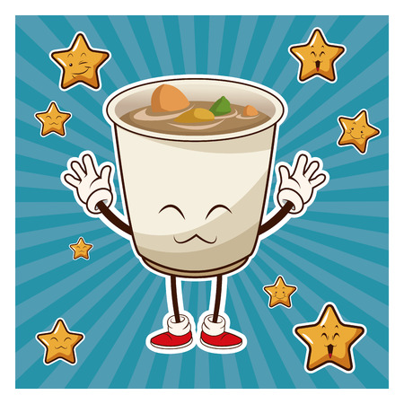 kawaii jsoup ramen apanese food funny character vector illustrationのイラスト素材