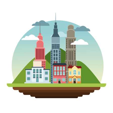 skyscrapers building college store home architecture mountain landscape design vector illustrationのイラスト素材