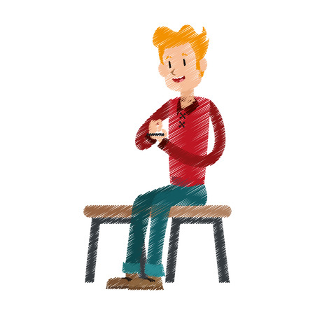 Man texting on phone icon image vector illustration design.のイラスト素材