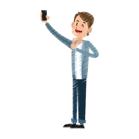 Man posing for picture phone icon image vector illustration design.のイラスト素材