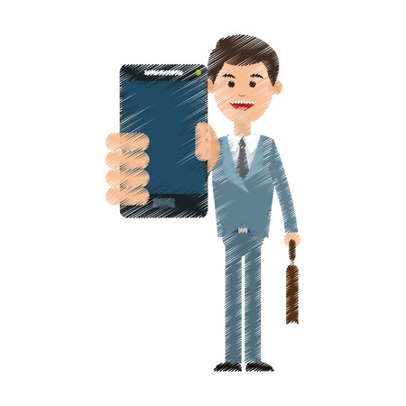 Businessman using phone icon image vector illustration design.のイラスト素材