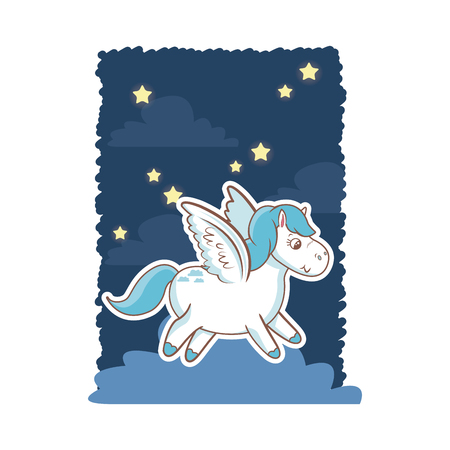 Unicorn wings magic animal night background poster vector illustrationのイラスト素材