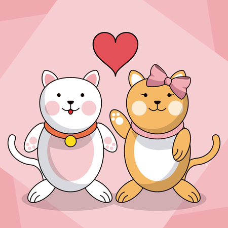loving couple cats animal baby heart decoration vector illustrationのイラスト素材