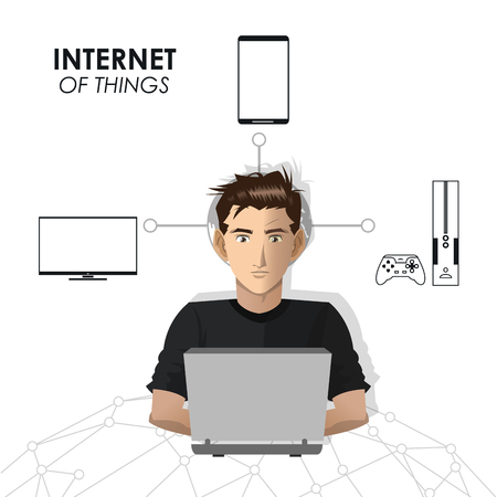 internet of things man network game mobile tv vector illustrationのイラスト素材