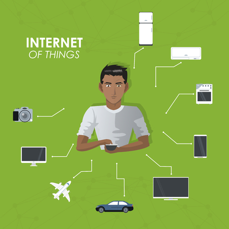 internet things man with smartphone entertainment travel appliance mobile vector illustrationのイラスト素材