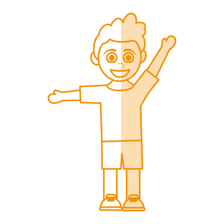 orange silhouette shading caricature curly hair boy with open arms up vector illustrationのイラスト素材