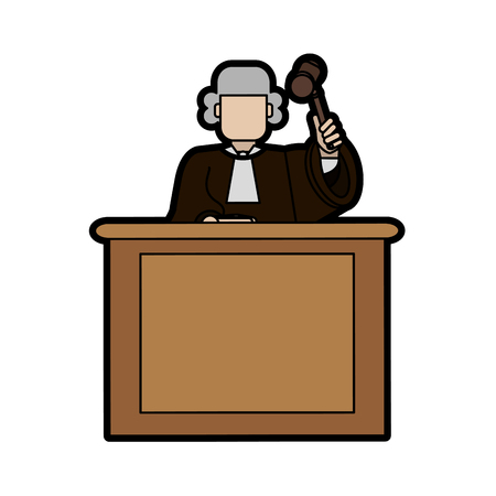judge wearing white wig and holding gavel law and justice icon image vector illustration designのイラスト素材