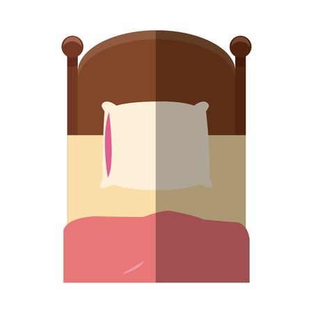 single bed wooden pillow bedding shadow vector illustrationのイラスト素材