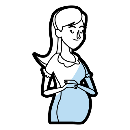 pregnant woman belly maternity flat linear vector illustrationのイラスト素材