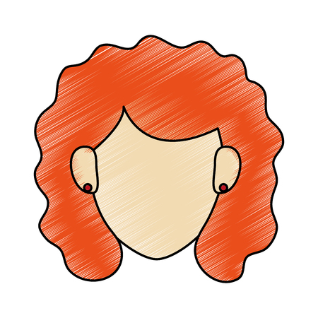 Color pencil faceless front view woman with wavy hair and earings vector illustrationのイラスト素材