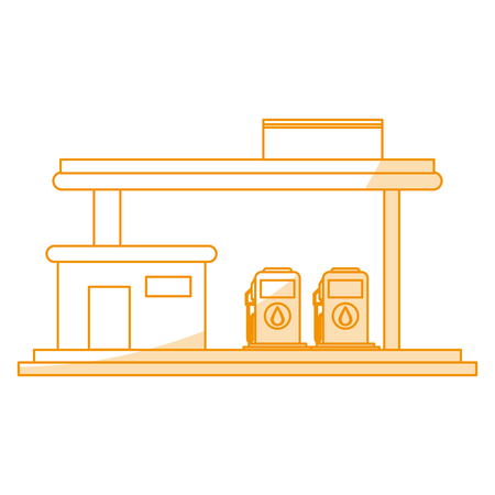 Orange silhouette shading gasoline service station with fuel tanks dispenser vector illustration.のイラスト素材