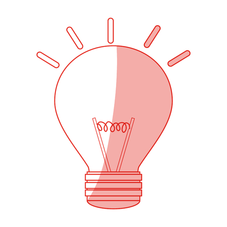 Red silhouette shading modern light bulb on with light ray vector illustration.のイラスト素材