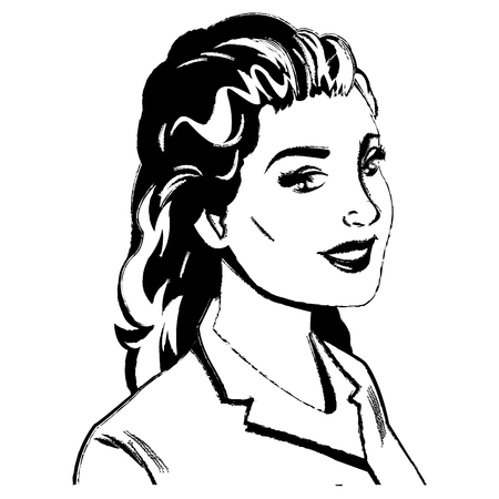 portrait woman pop art sketch vector illustrationのイラスト素材