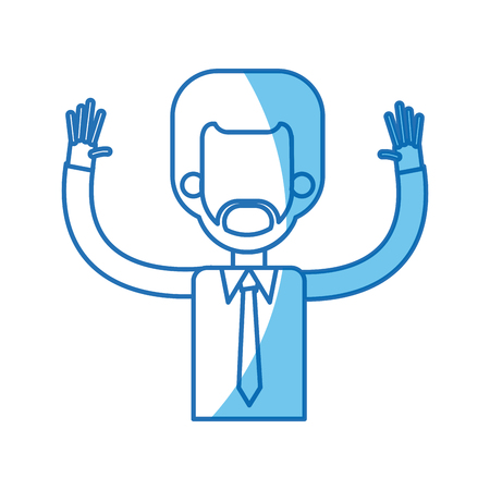 afro man with up arms blue line vector illustrationのイラスト素材