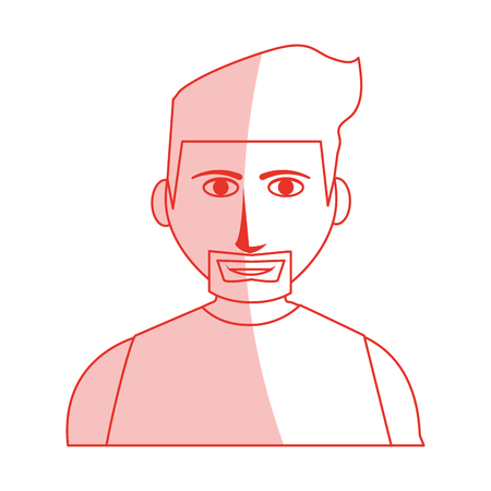 Red silhouette shading cartoon half body man with muscular body and beard with hairstyle vector illustrationのイラスト素材