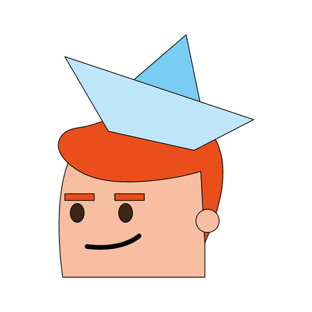 color image side view face cartoon guy with paper boat cap vector illustrationのイラスト素材