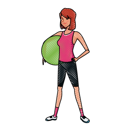 sport girl fitball pilates fitness fitness image vector illustrationのイラスト素材