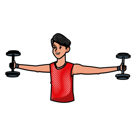 sport man with weight lifting fitness active lifestyle draw vector illustrationのイラスト素材