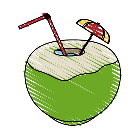 color crayon stripe coconut cocktail drink vector illustrationのイラスト素材