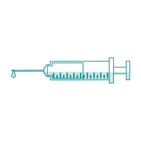 blue silhouette shading cartoon needle syringe with liquid and inchs vector illustrationのイラスト素材