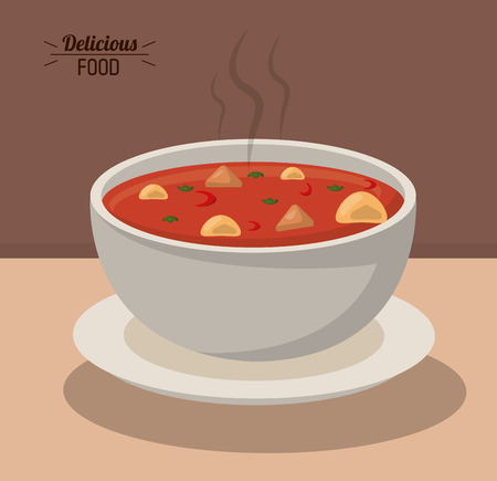 delicious food bowl soup hot nutrition vegetable vector illustrationのイラスト素材
