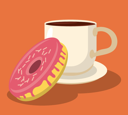 sweet donut and cup beverage hot food vector illustrationのイラスト素材