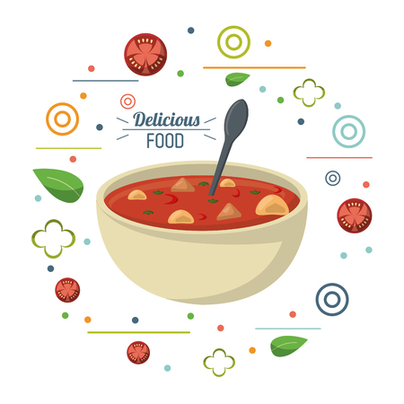 delicious food soup nutritional diet spoon poster vector illustrationのイラスト素材