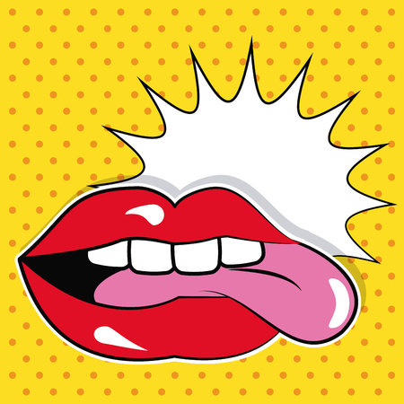 sexy female lips and tongue bubble speech pop art vector illustrationのイラスト素材