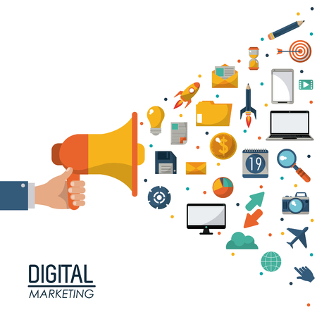 digital marketing megaphone social media advertisement vector illustrationのイラスト素材